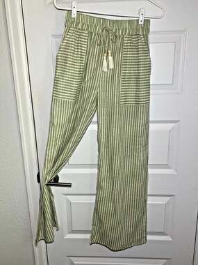Salty Lemon Womens S Striped Wide Leg Cotton Pant Pockets Beachy Resort Vacation